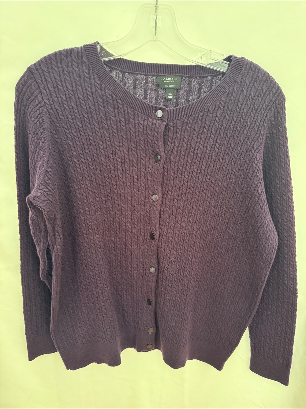 Talbots Plum Cable Knit Button-Front Cardigan Size Petite 1X
